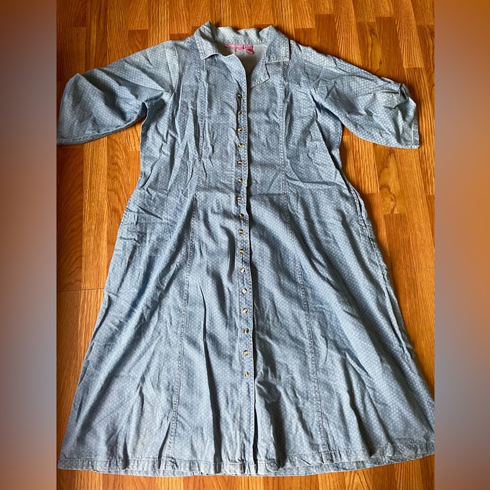 Women’s Woman Within Light Blue Print Button Front Denim Dress Size 20W